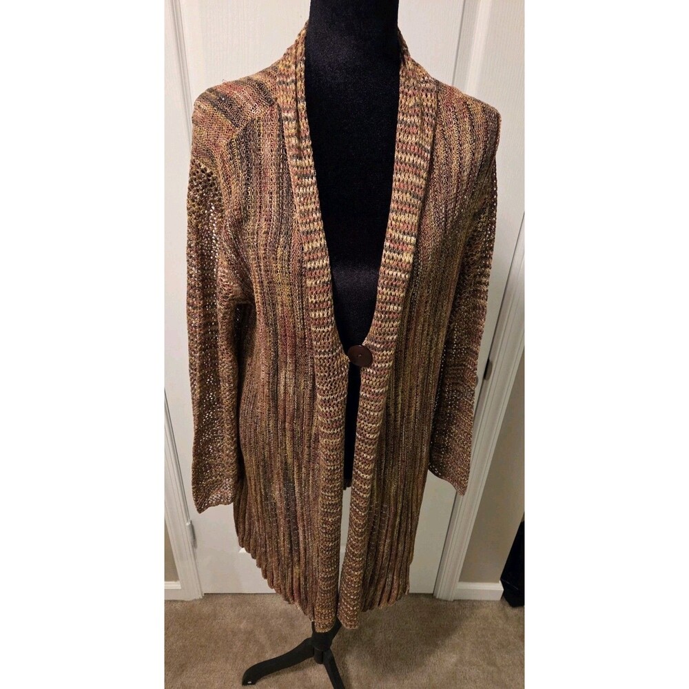 Spicedye Womens Open-Knit V-Neck 1 Button Long Sleeve Cardigan - Size XL - Picture 2 of 14